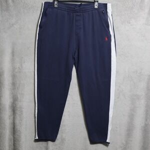 Polo Ralph Lauren Track Pants Mens Large Navy Blue Side Stripe Joggers Zip Ankle